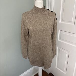 Anthropologie Margairta Tan Button Mock Neck Tunic Sweater Size XS Soft Warm